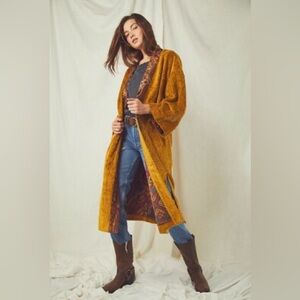 Free People Textured Corduroy Delphine Coat Maxi Duster Kimono M/L